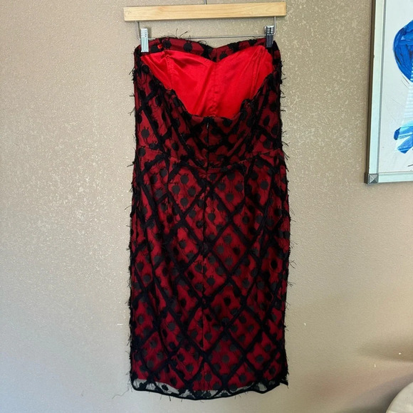 Milly Anthropologie Red and Black Lacey Vampire Bustier Strapless Midi Dress C - Picture 5 of 5